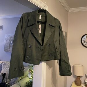 Cropped Lightweight Peacoat Jacket in Olive Green sz Medium